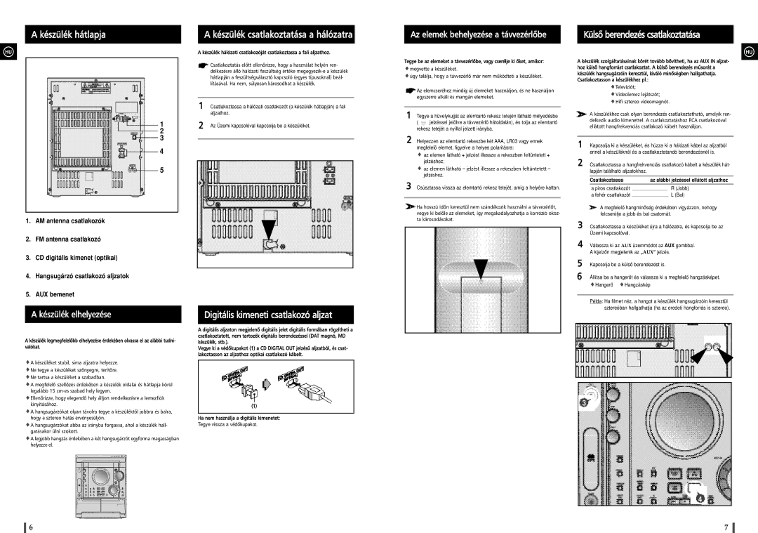 Samsung MAXZJ650RH/ELS manual Készülék hátlapja, Készülék csatlakoztatása a hálózatra, Digitális kimeneti csatlakozó aljzat 