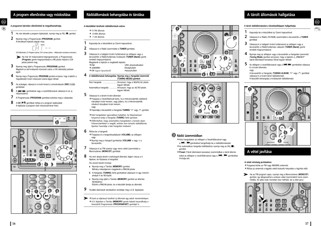 Samsung MAXZJ650RH/ELS manual Tárolt állomások hallgatása, Vétel javítása, Program ellenõrzése vagy módosítása 