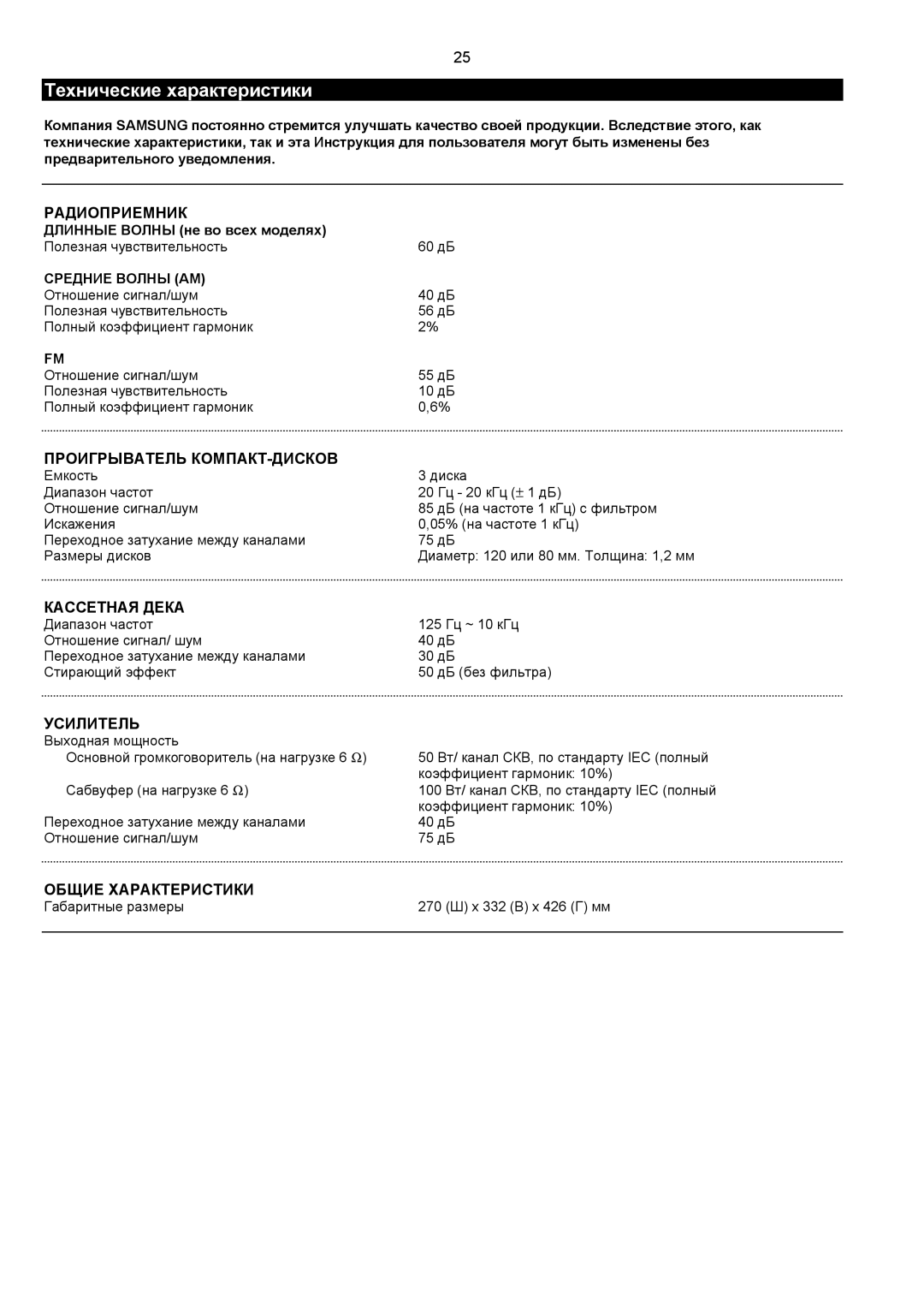 Samsung MAXZJ730QH/XFO manual Технические характеристики, Диаметр 120 или 80 мм. Толщина 1,2 мм, ДБ без фильтра 