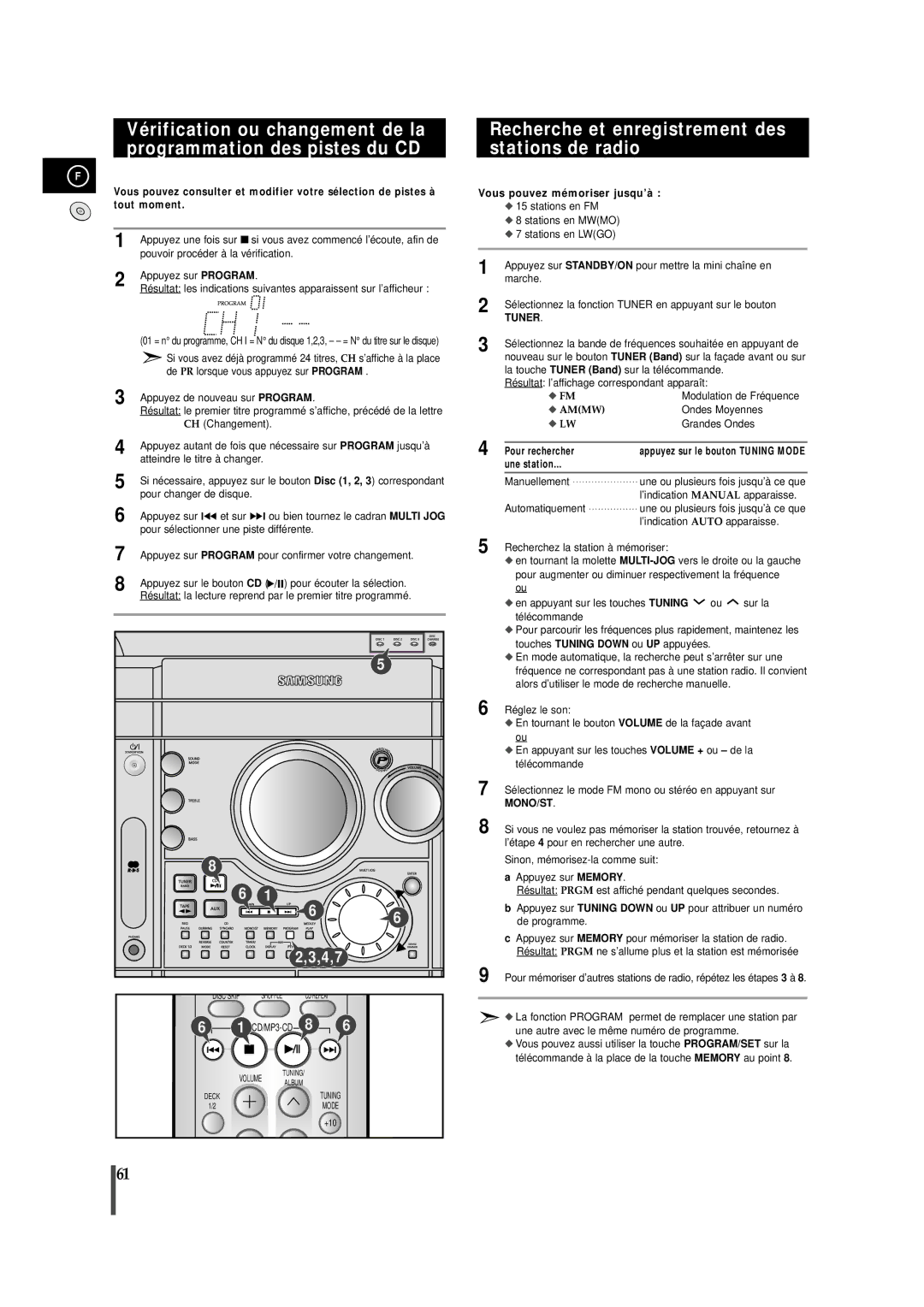 Samsung MAXZJ730RH/ELS Recherche et enregistrement des stations de radio, Vous pouvez mémoriser jusqu’à, Pour rechercher 