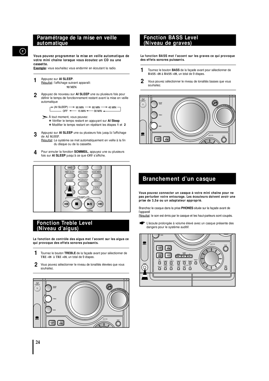 Samsung MAXZJ730RH/ELS manual Branchement d’un casque, Paramétrage de la mise en veille automatique 