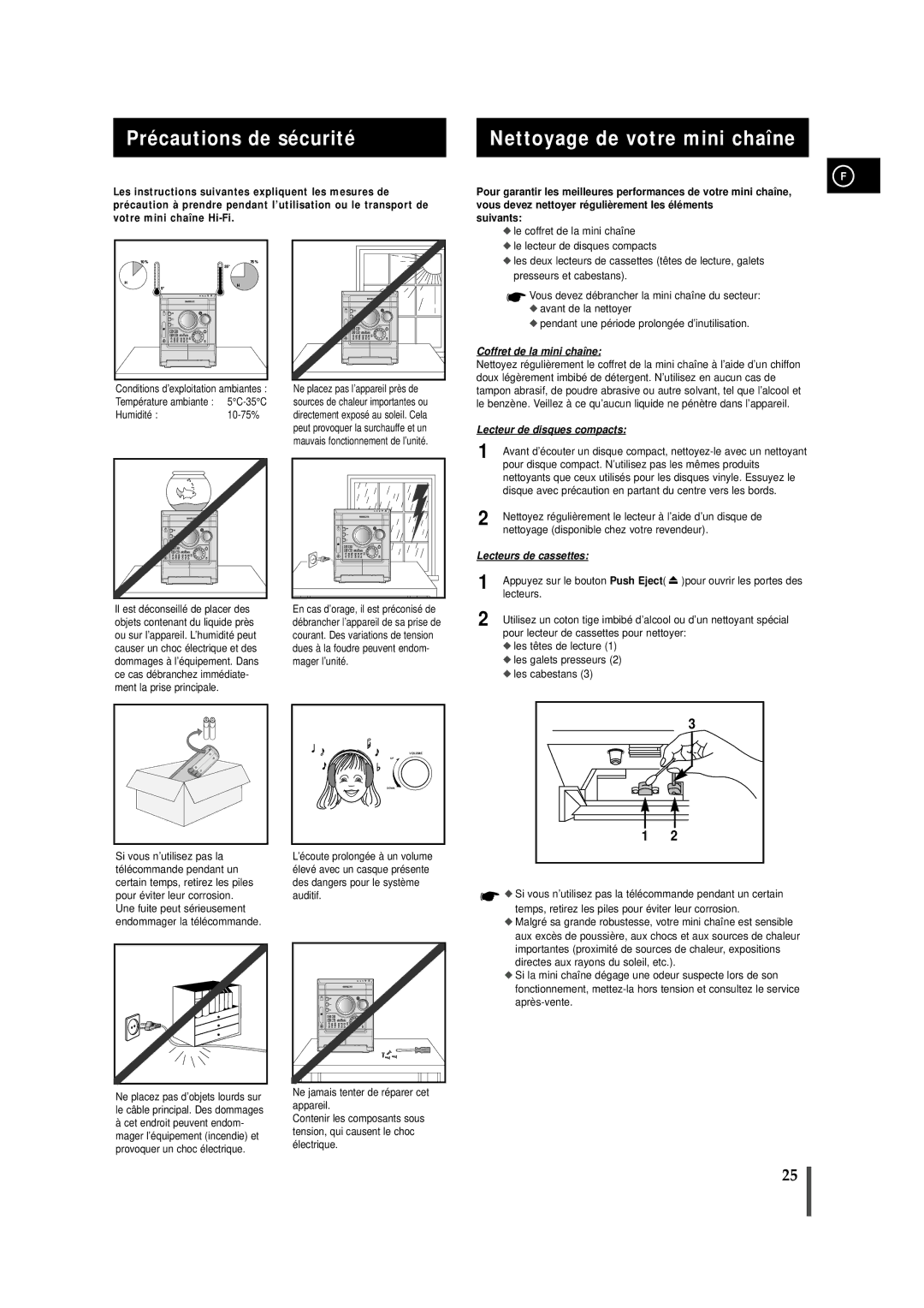 Samsung MAXZJ730RH/ELS manual Précautions de sécurité Nettoyage de votre mini chaîne 