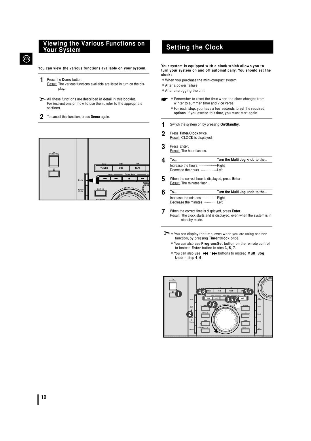 Samsung MAXZL45RH/ELS manual Setting the Clock, Viewing the Various Functions on, Your System 