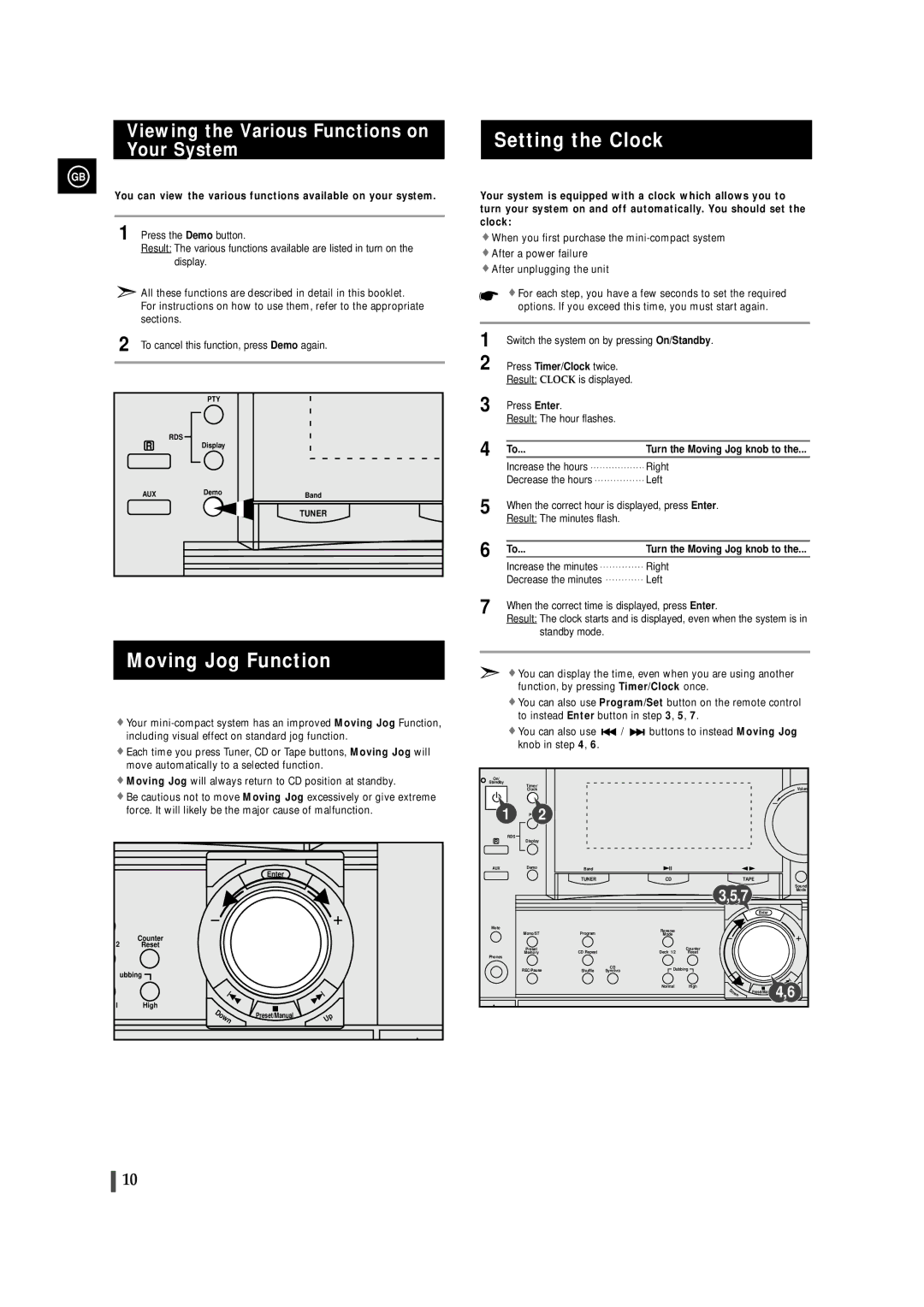 Samsung MAXZL82RH/ELS manual Setting the Clock, Moving Jog Function, Viewing the Various Functions on, Your System, Down 