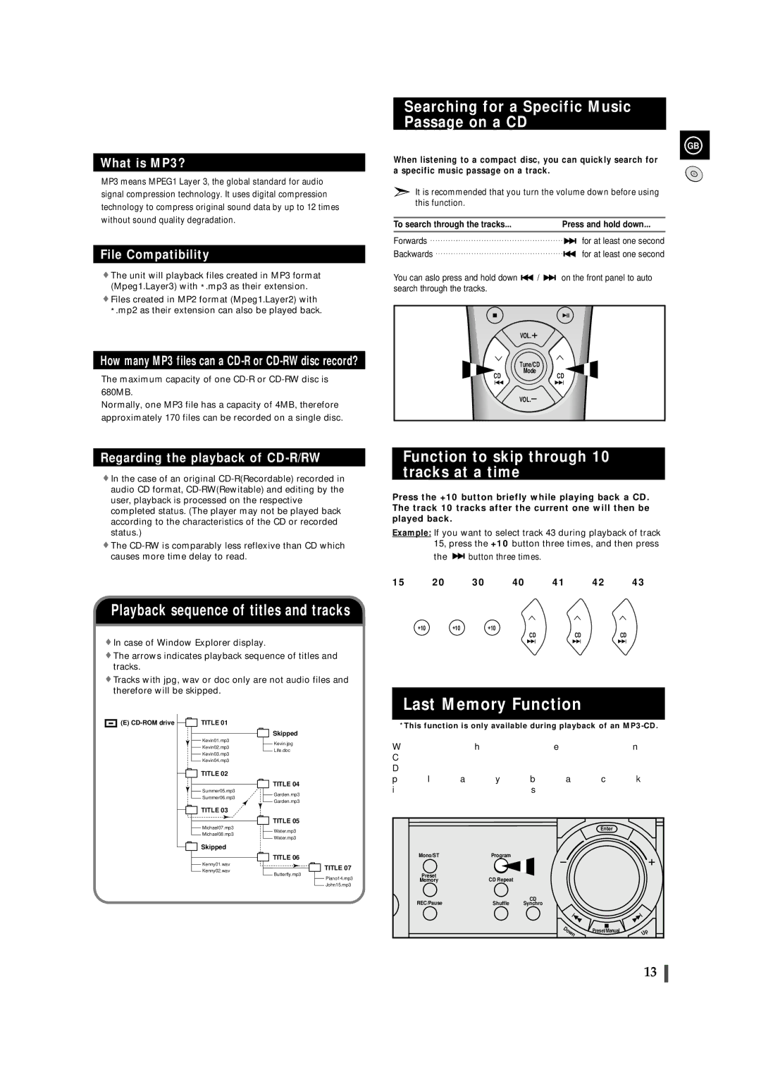 Samsung MAXZL82RH/ELS manual Last Memory Function, Playback sequence of titles and tracks 