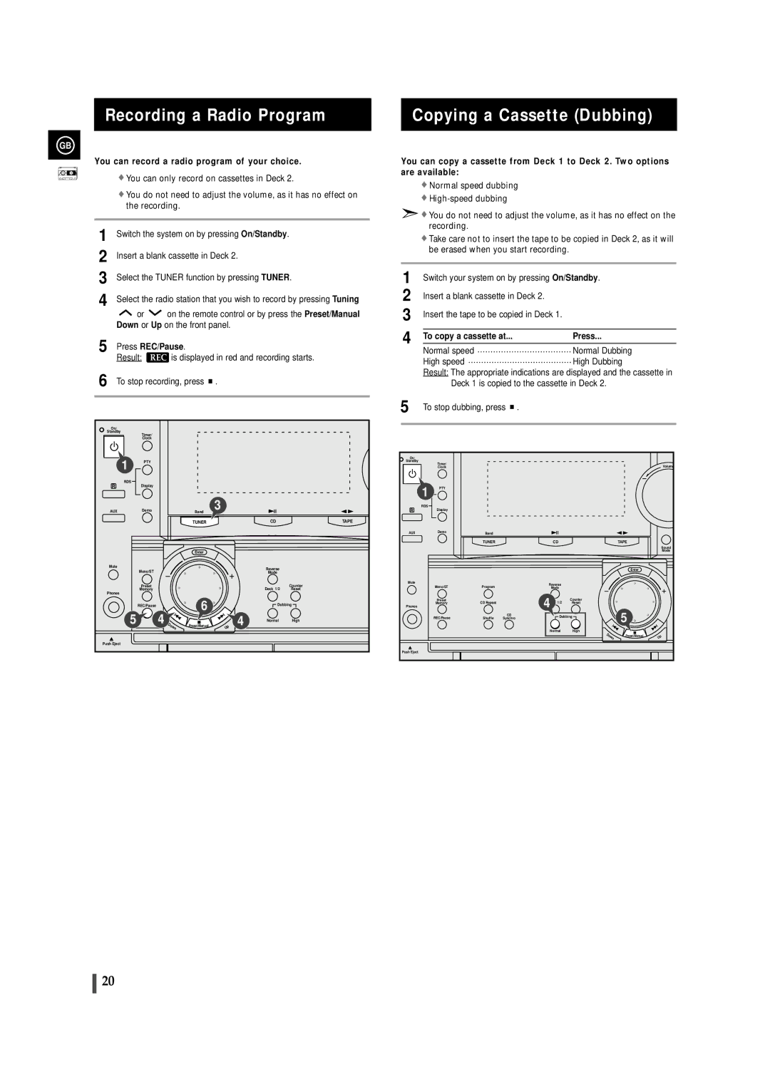 Samsung MAXZL82RH/ELS Recording a Radio Program Copying a Cassette Dubbing, You can record a radio program of your choice 