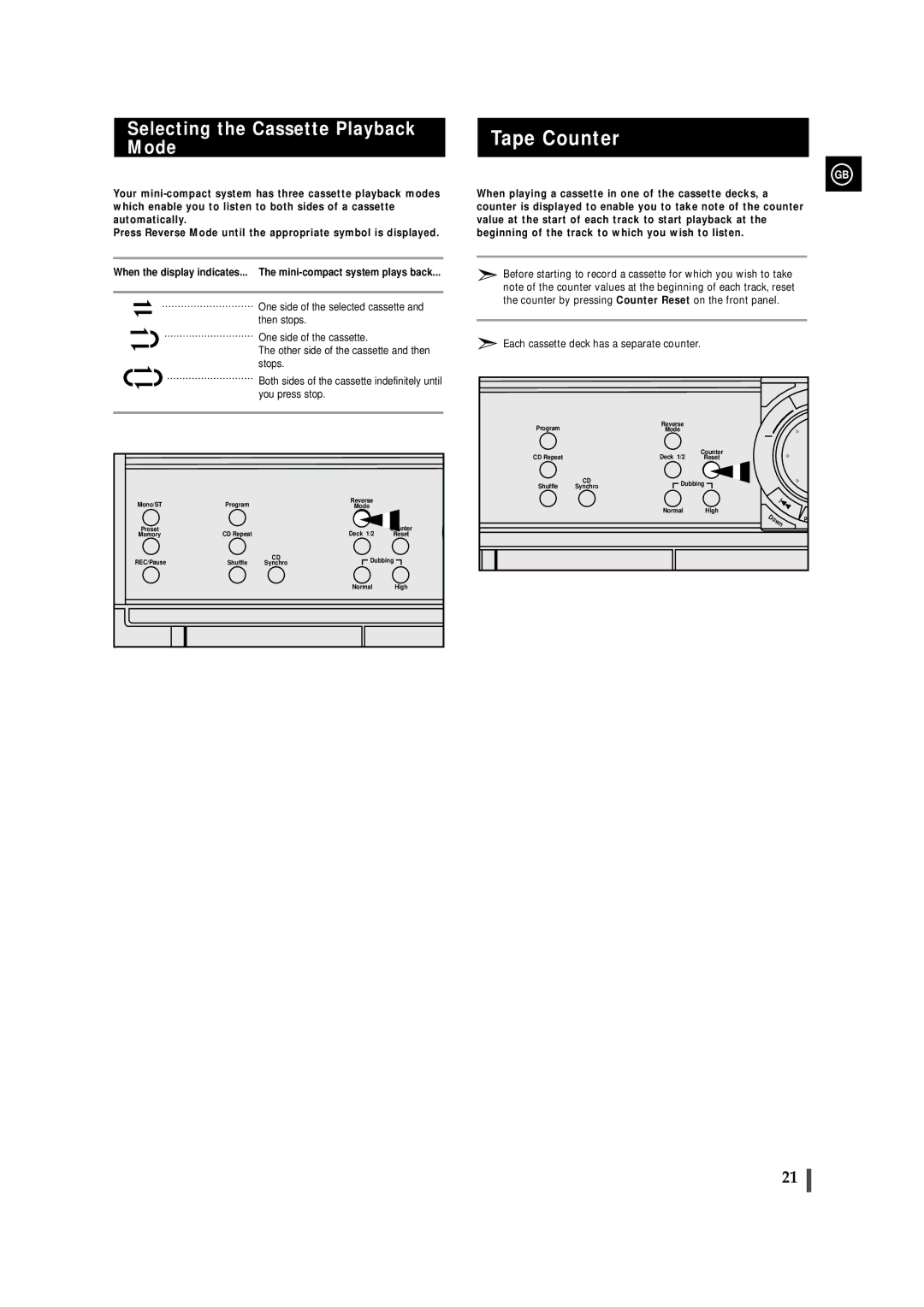 Samsung MAXZL82RH/ELS manual Tape Counter, Selecting the Cassette Playback Mode 