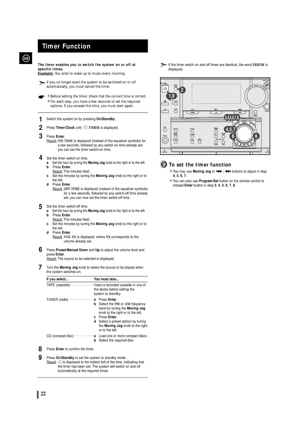 Samsung MAXZL82RH/ELS manual Timer Function, Press Timer/Clock until, If you select You must also 