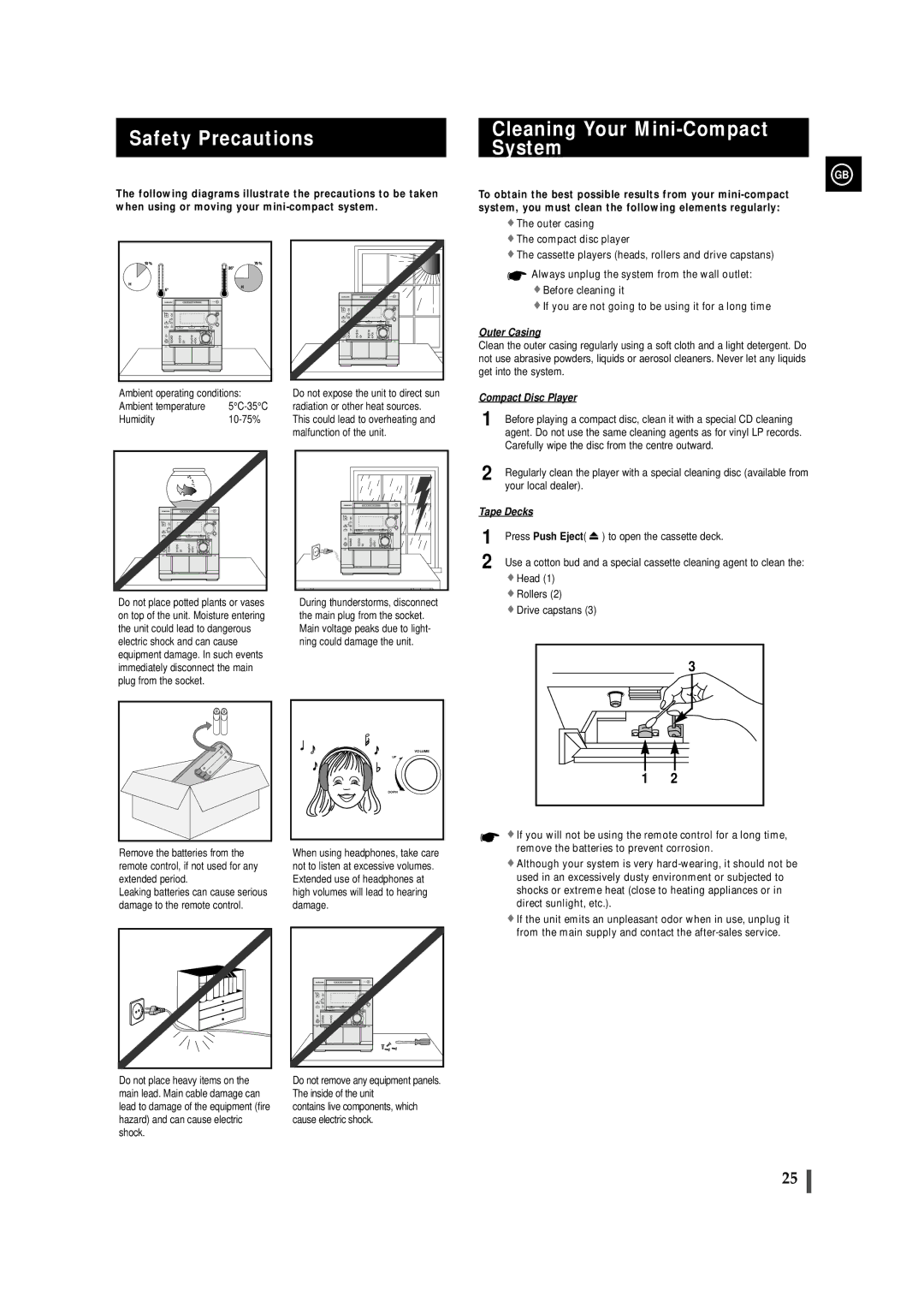 Samsung MAXZL82RH/ELS manual Safety Precautions Cleaning Your Mini-Compact System, Press Push Eject 