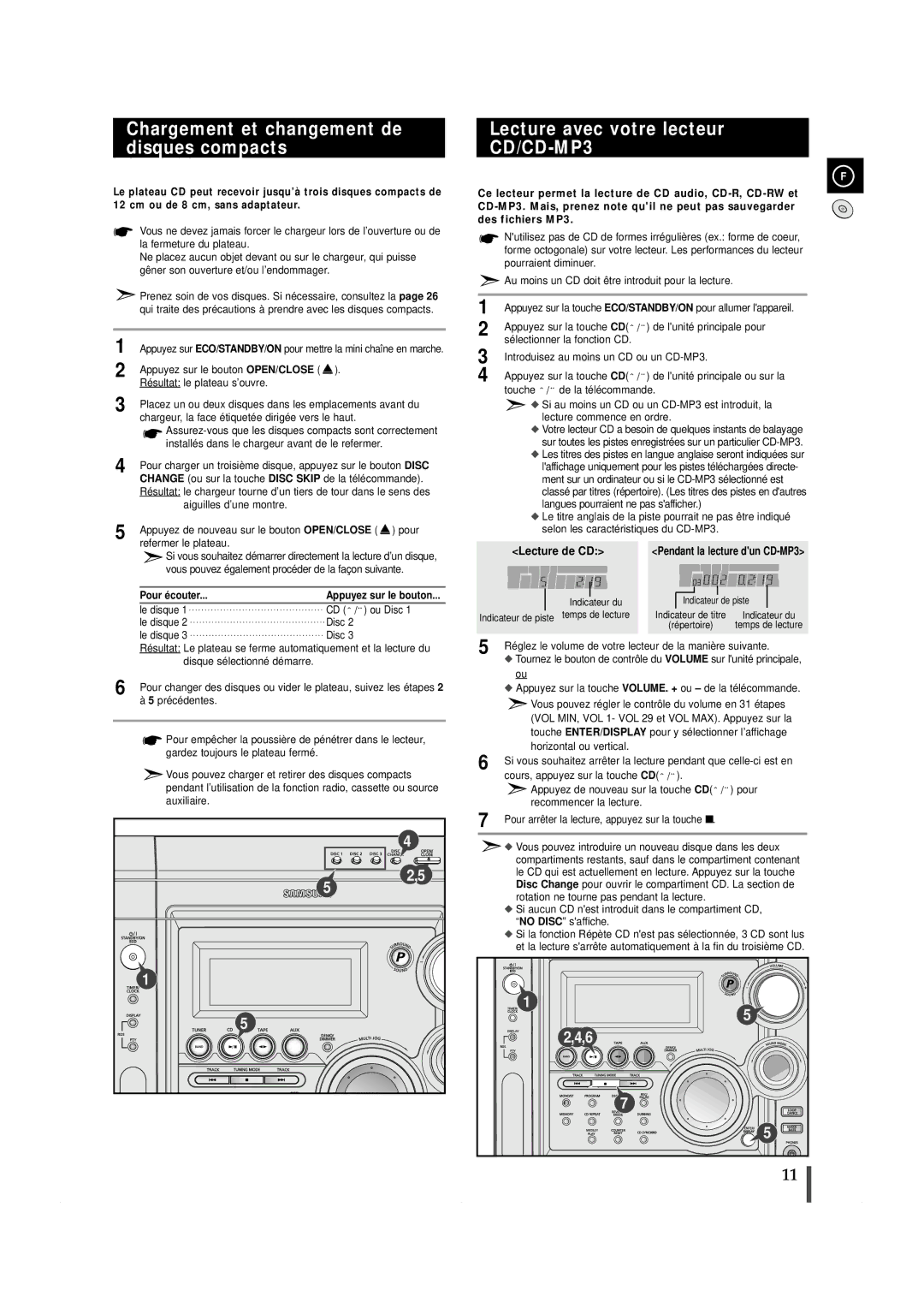 Samsung MAXZS940RH/ELS manual Chargement et changement de disques compacts, Lecture avec votre lecteur, Pour écouter 