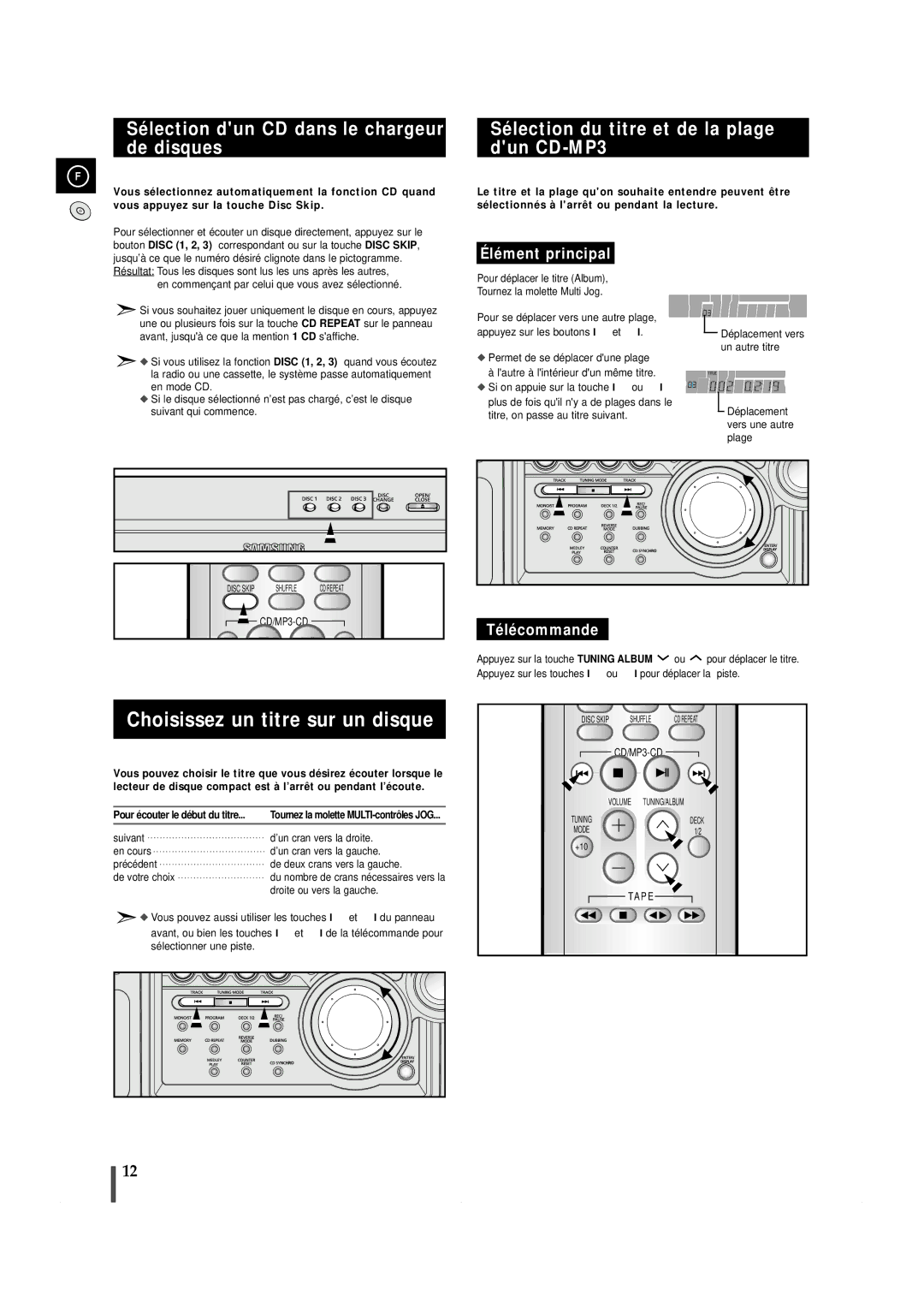 Samsung MAXZS940RH/ELS manual Choisissez un titre sur un disque, Sélection dun CD dans le chargeur de disques 