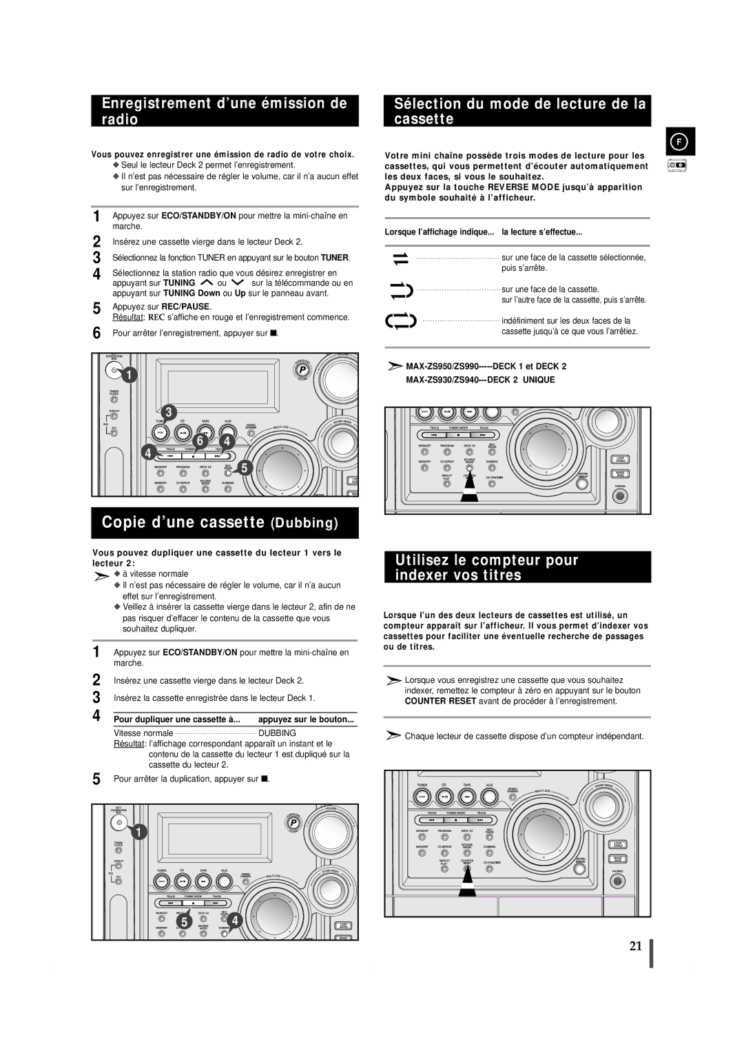 Samsung MAXZS940RH/ELS Copie d’une cassette Dubbing, Enregistrement d’une émission de radio, Pour dupliquer une cassette à 