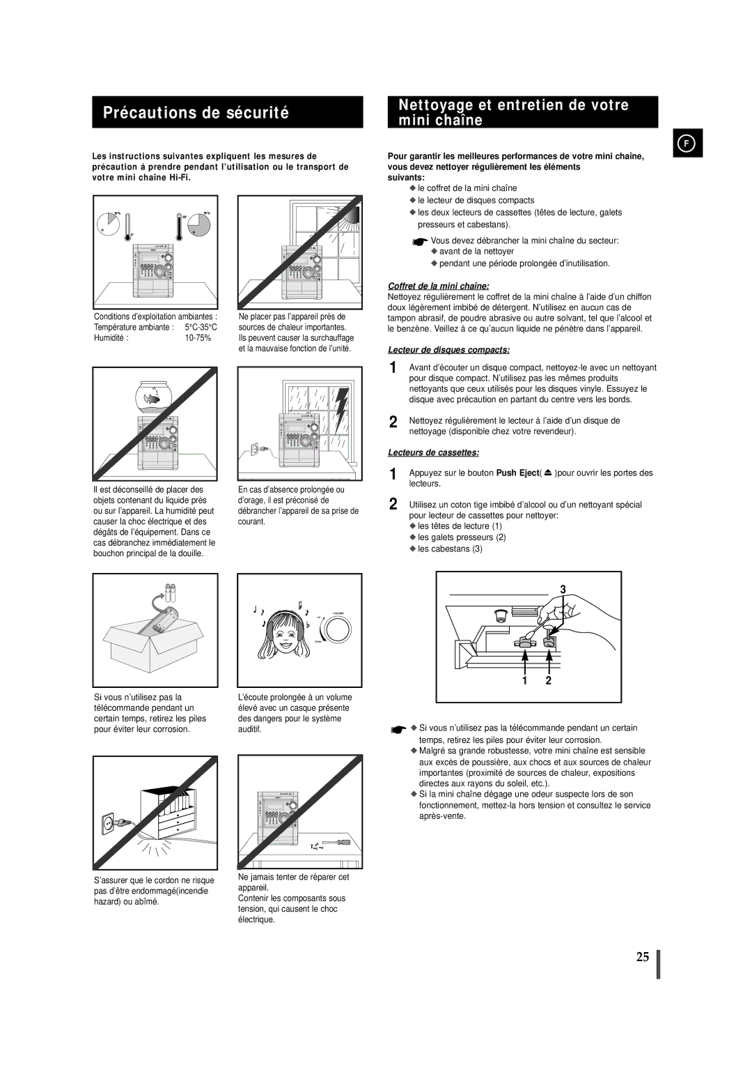 Samsung MAXZS940RH/ELS manual Précautions de sécurité, Nettoyage et entretien de votre mini chaîne 