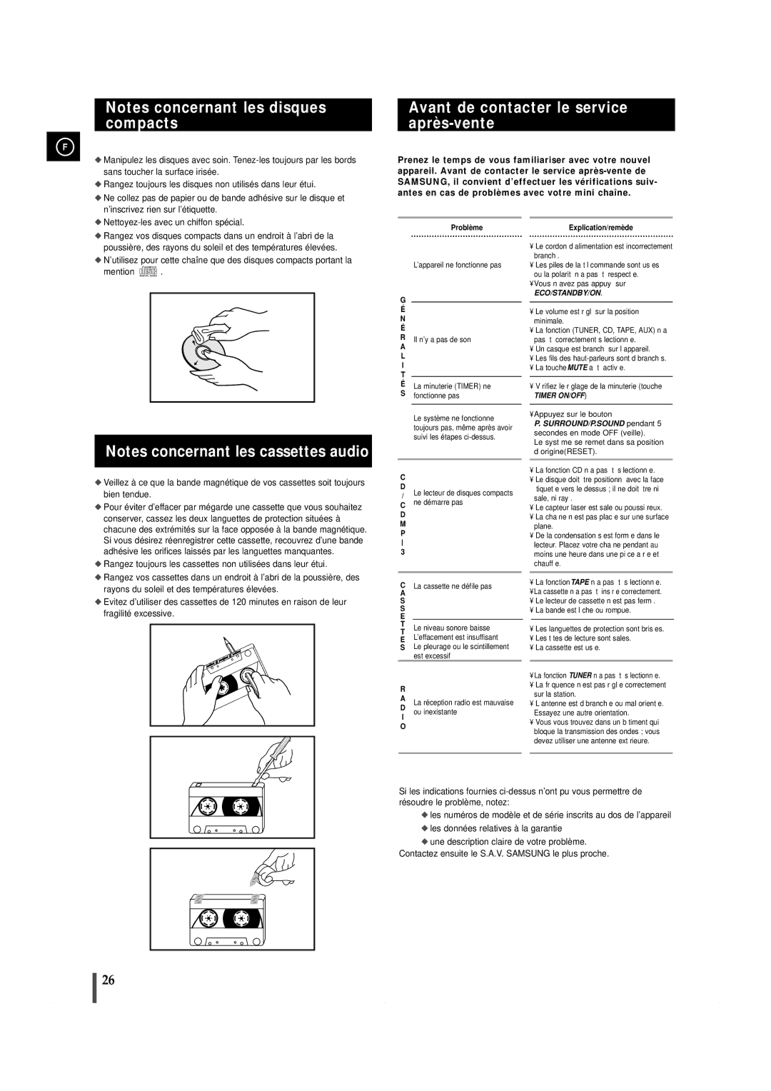 Samsung MAXZS940RH/ELS manual Avant de contacter le service après-vente 