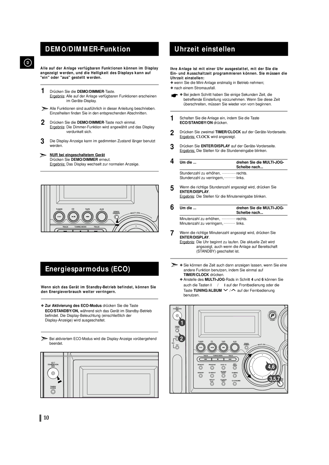 Samsung MAXZS990RH/ELS manual DEMO/DIMMER-Funktion, Energiesparmodus ECO, NUR bei eingeschaltetem Gerät, Taste TUNING/ALBUM 