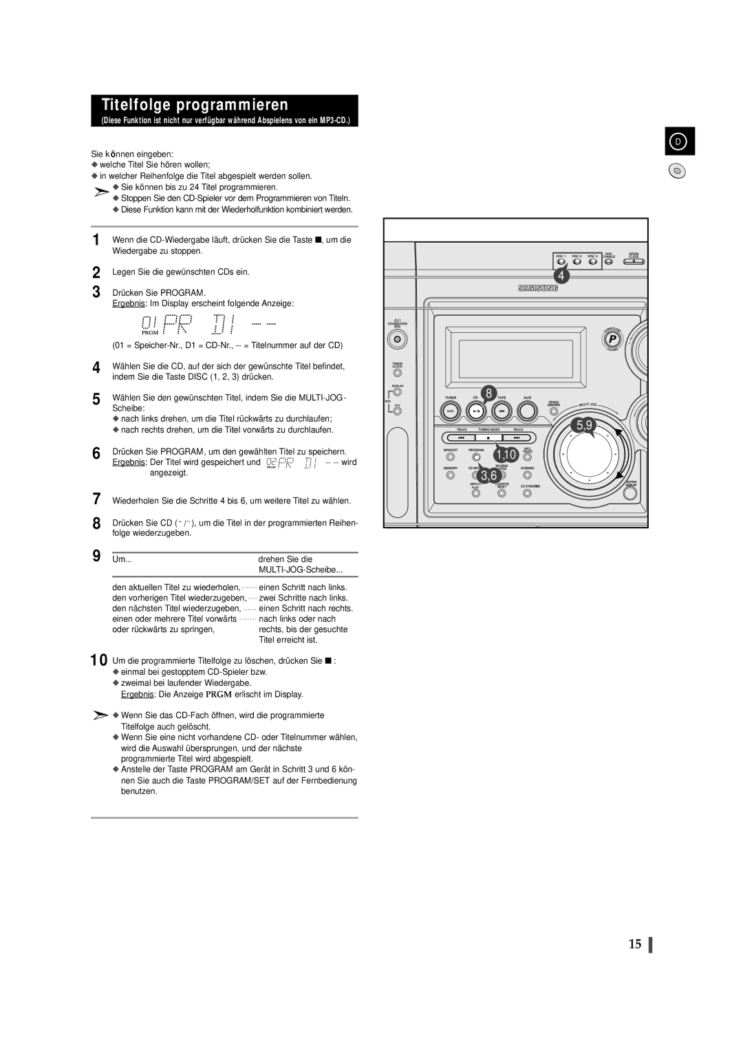 Samsung MAXZS940RH/ELS, MAXZS990RH/ELS manual Titelfolge programmieren, Sie kö nnen eingeben, Drehen Sie die 