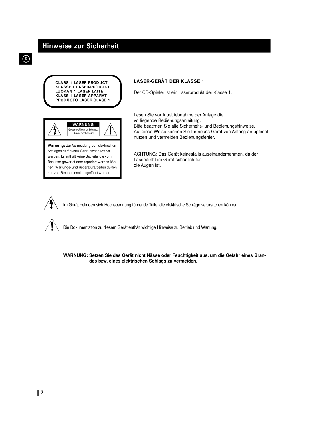 Samsung MAXZS990RH/ELS, MAXZS940RH/ELS manual Hinweise zur Sicherheit, Warnung 