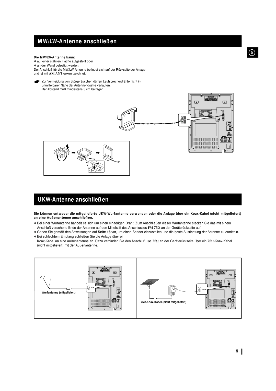 Samsung MAXZS940RH/ELS, MAXZS990RH/ELS manual MW/LW-Antenne anschließen, UKW-Antenne anschließen, Die MW/LW-Antenne kann 