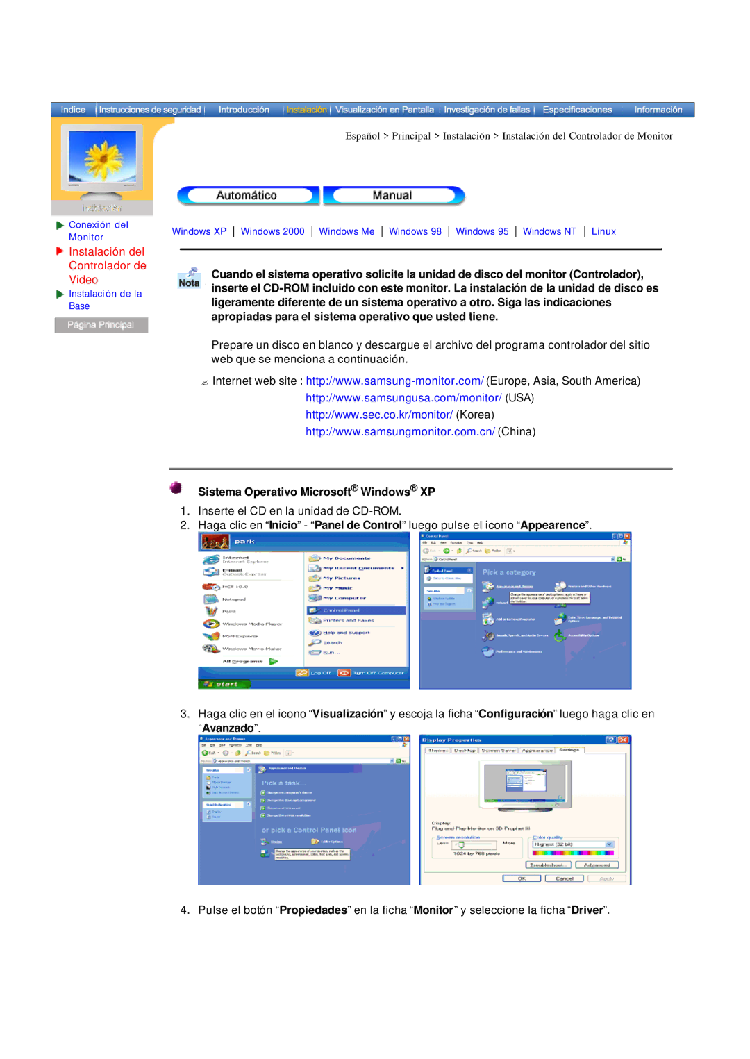 Samsung MB manual Sistema Operativo Microsoft Windows XP 