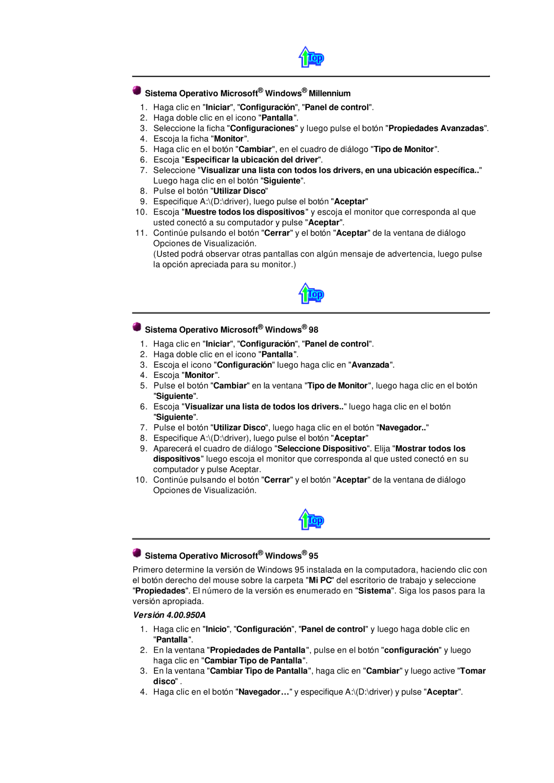 Samsung MB manual Sistema Operativo Microsoft Windows, Versión 4.00.950A 