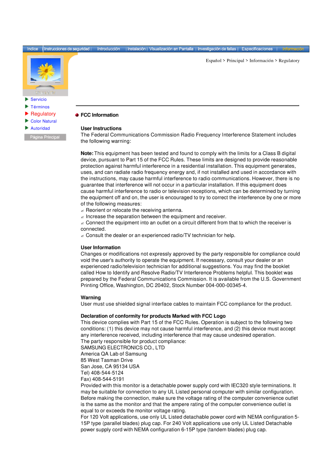 Samsung MB manual Regulatory, FCC Information User Instructions, User Information 