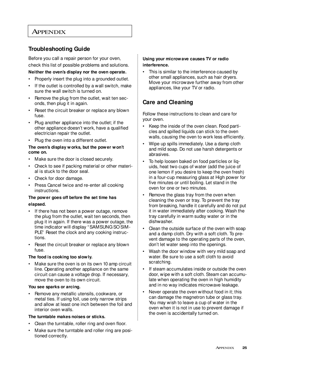 Samsung MB7696W, MB7697G manual Troubleshooting Guide, Care and Cleaning 