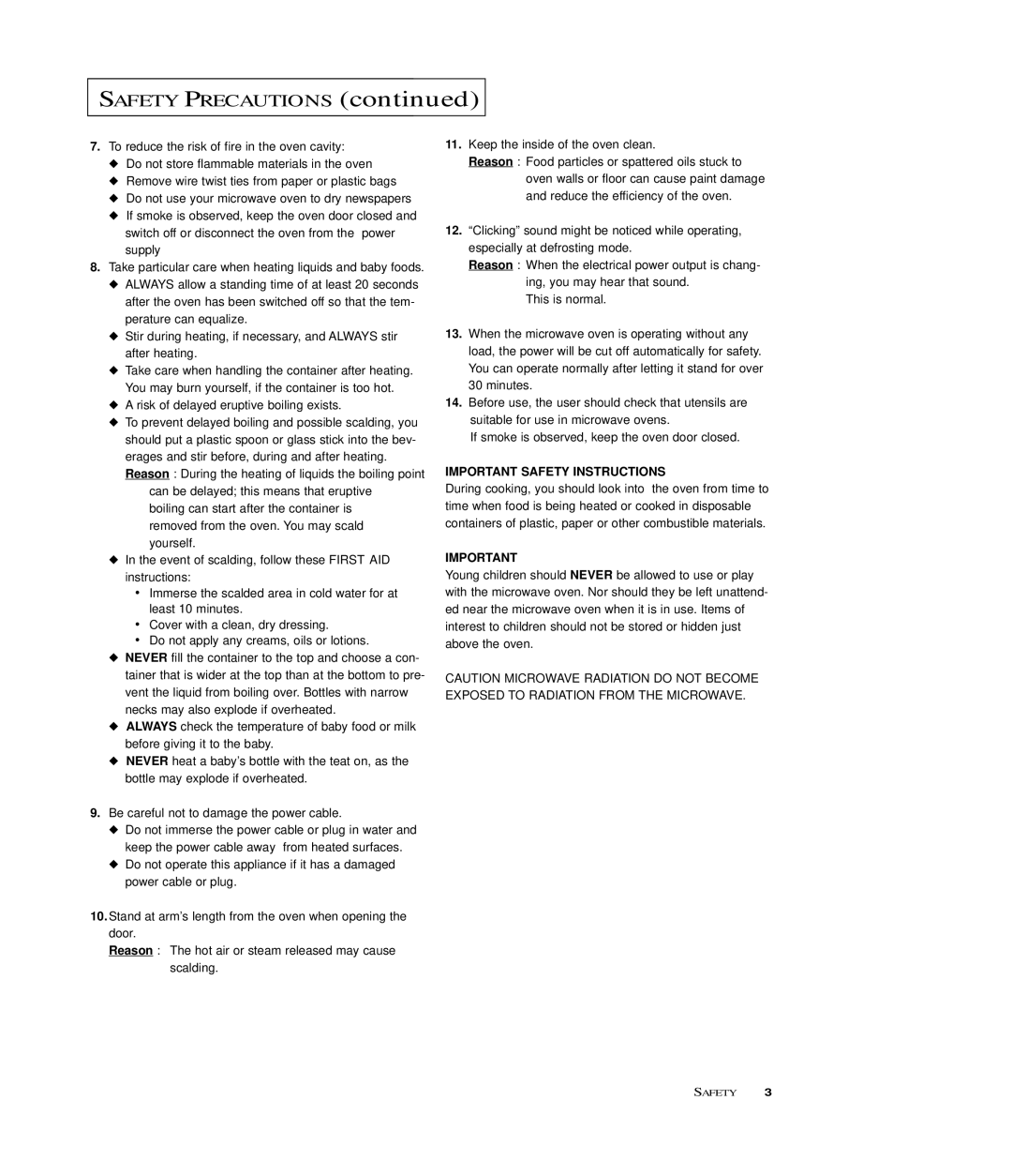 Samsung MB7696W, MB7697G manual Safety Precautions 