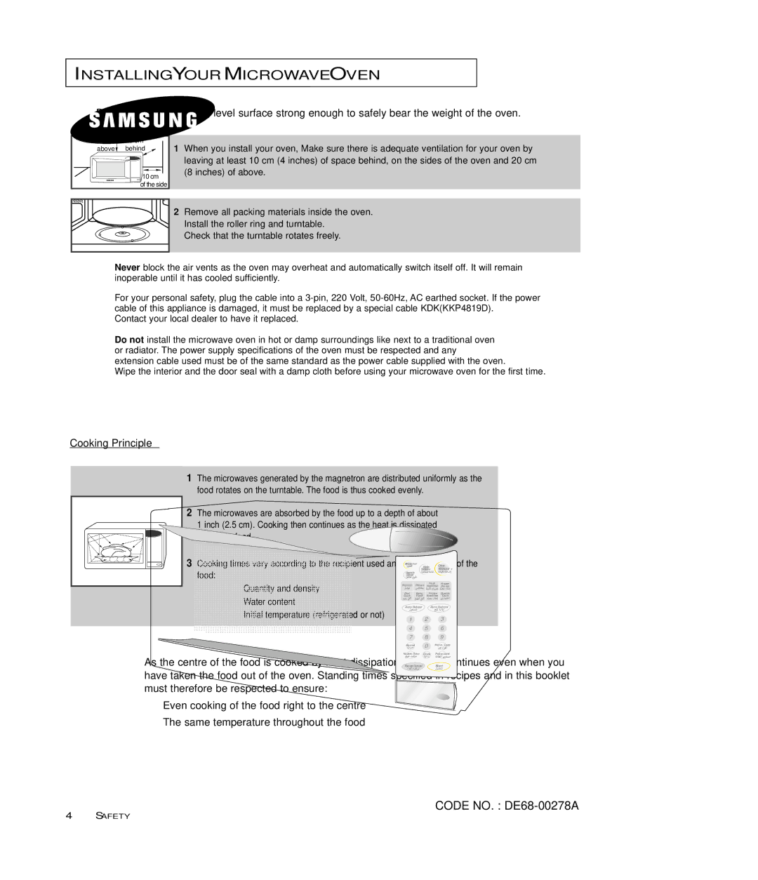 Samsung MB7697G, MB7696W manual Installing Your Microwave Oven 