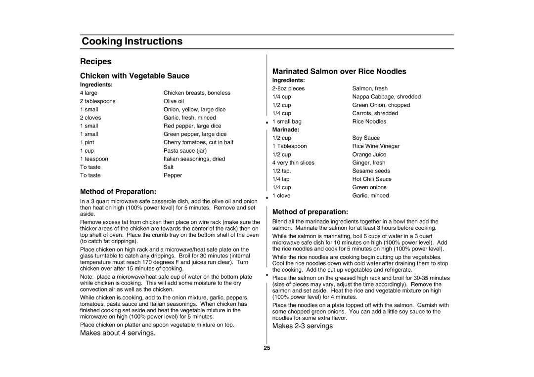 Samsung MC1015 owner manual Recipes, Ingredients, Marinade 