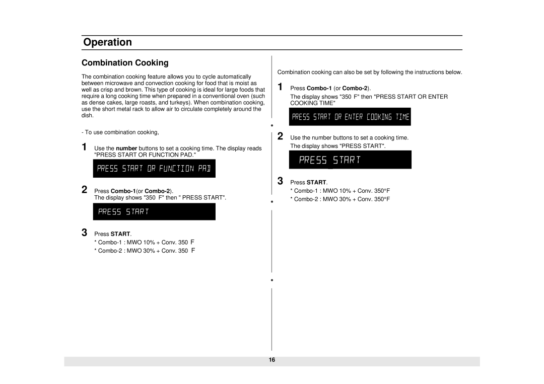 Samsung MC1015WB/BB manual Combination Cooking, Press Combo-1orCombo-2, Press Combo-1 or Combo-2 