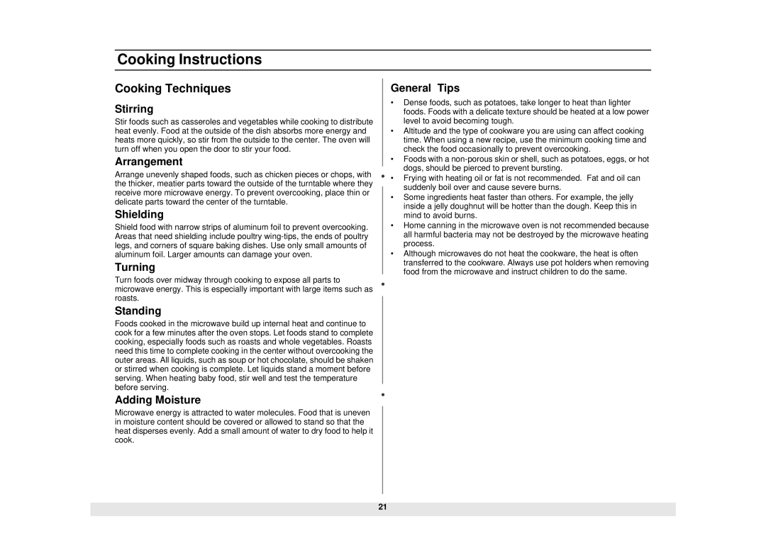 Samsung MC1015WB/BB manual Cooking Techniques, Stirring 