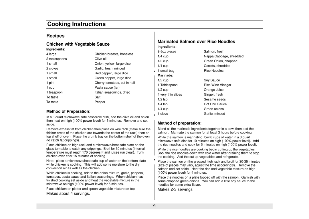 Samsung MC1015WB/BB manual Recipes, Ingredients, Marinade 