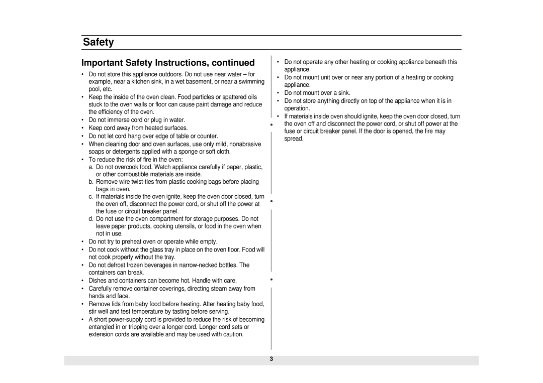 Samsung MC1015WB/BB manual Important Safety Instructions 