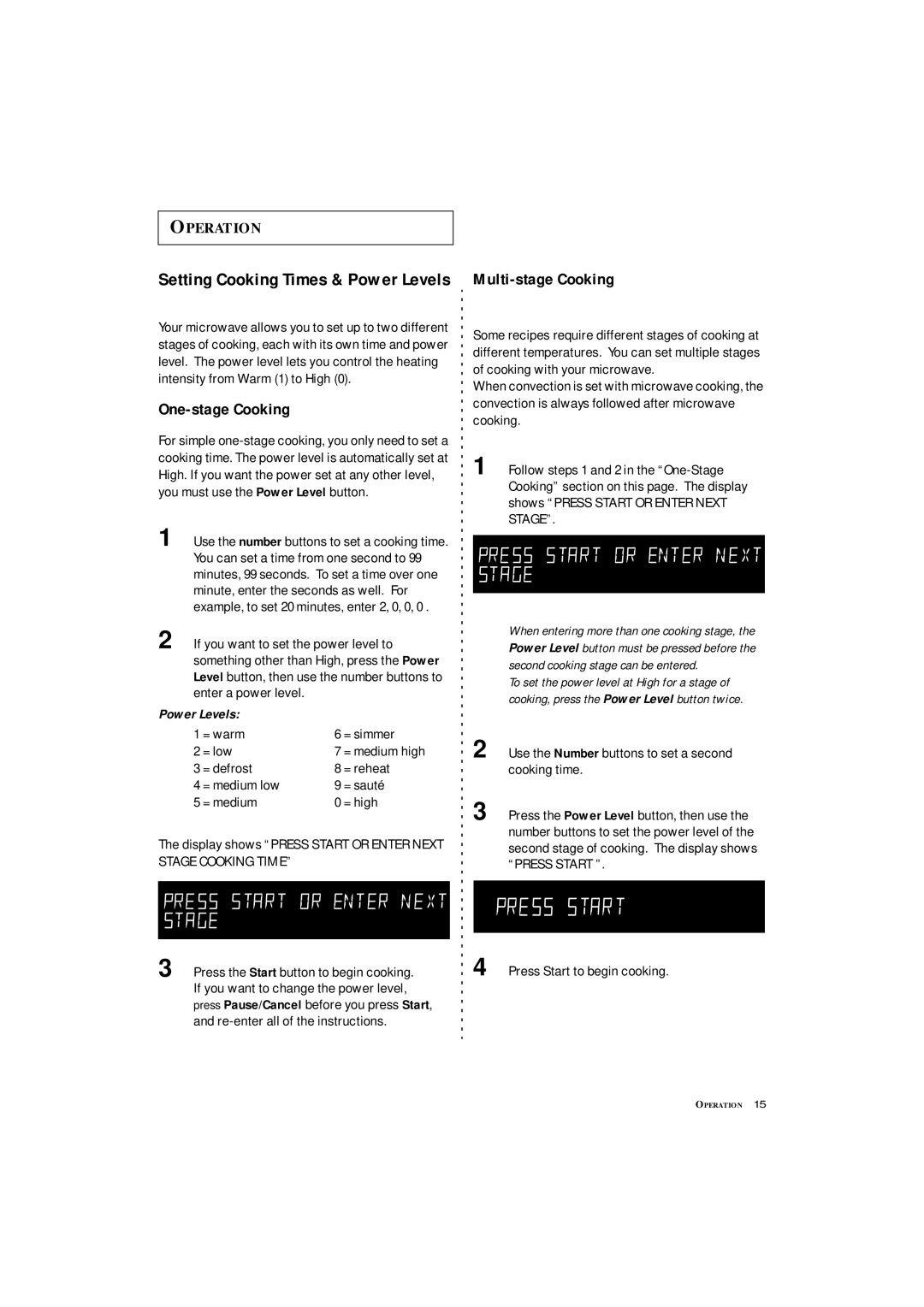 Samsung MC1360WA manual Setting Cooking Times & Power Levels Multi-stage Cooking, One-stage Cooking 