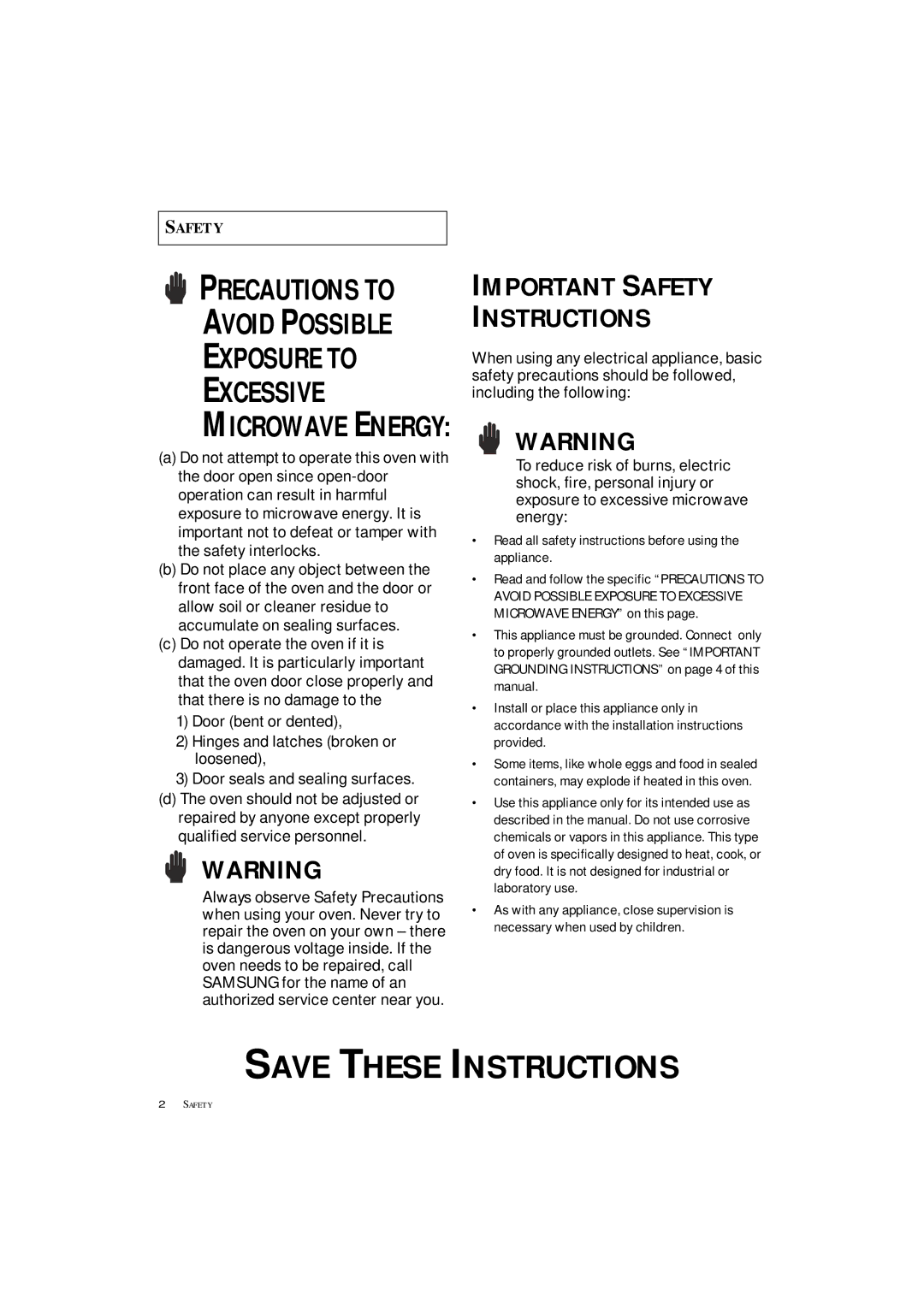 Samsung MC1360WA manual Exposure to Excessive, Read all safety instructions before using the appliance 