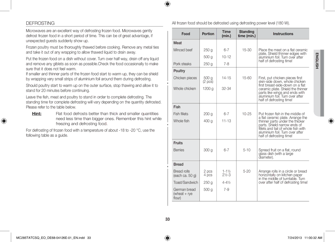 Samsung MC285TATCSQ/EO manual Defrosting 