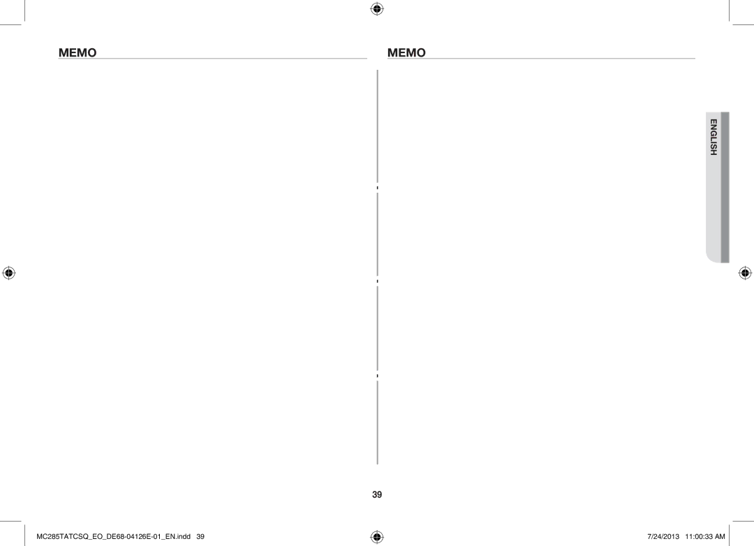 Samsung MC285TATCSQ/EO manual Memo 