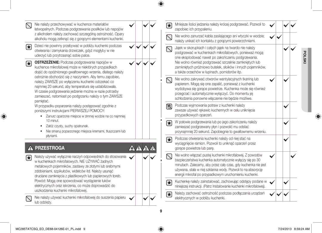 Samsung MC285TATCSQ/EO manual Przestroga 