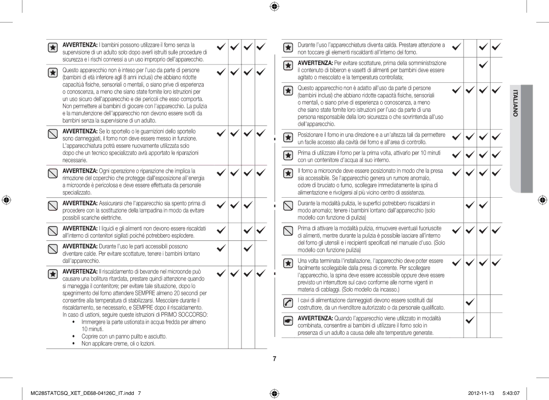 Samsung MC285TATCSQ/ET manual Italiano 