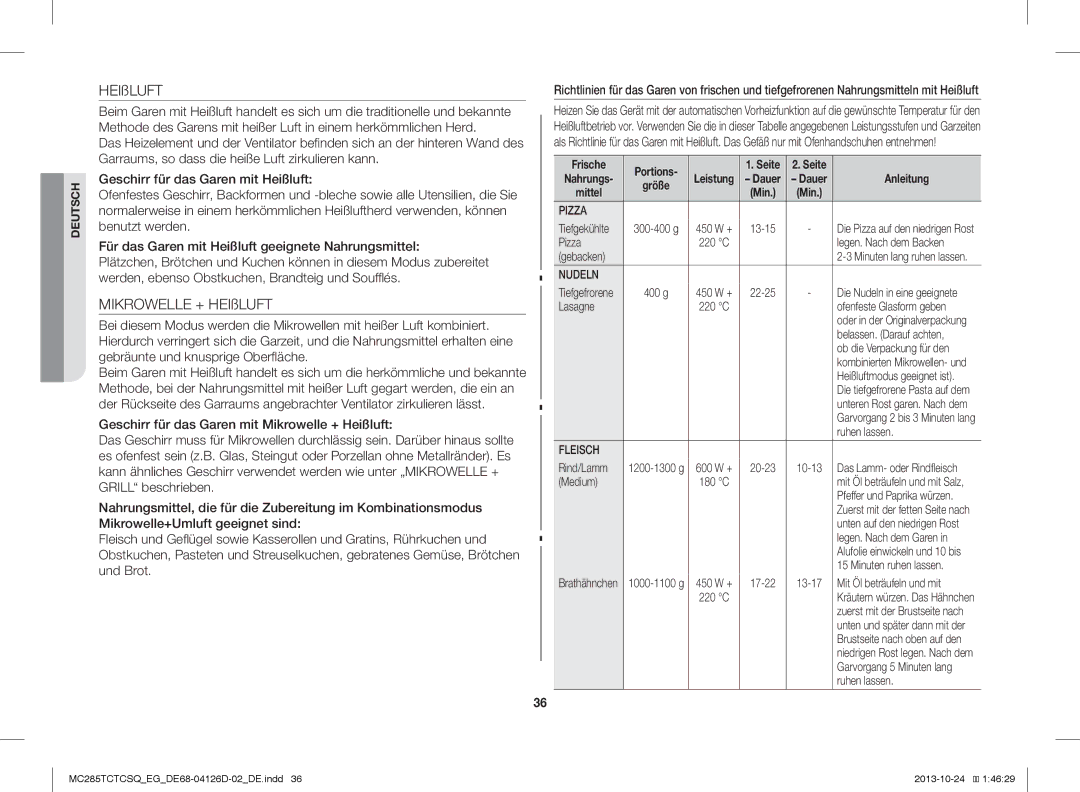 Samsung MC285TCTCSQ/EG manual Frische Portions 