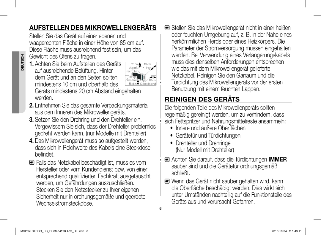 Samsung MC285TCTCSQ/EG manual Reinigen DES Geräts 