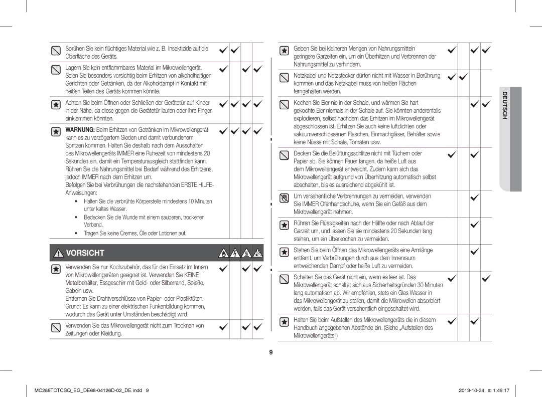 Samsung MC285TCTCSQ/EG manual Vorsicht 