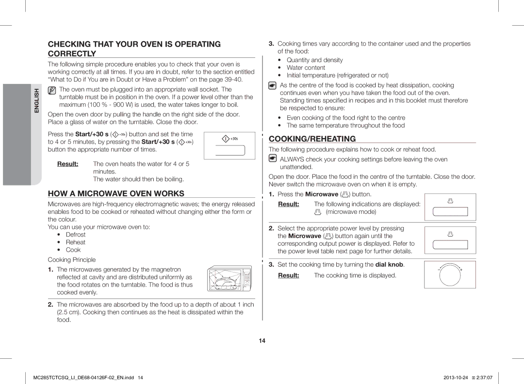 Samsung MC285TCTCSQ/LI manual Checking That Your Oven is Operating Correctly, HOW a Microwave Oven Works, Cooking/Reheating 