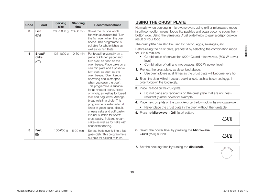 Samsung MC285TCTCSQ/LI manual Using the Crust Plate 