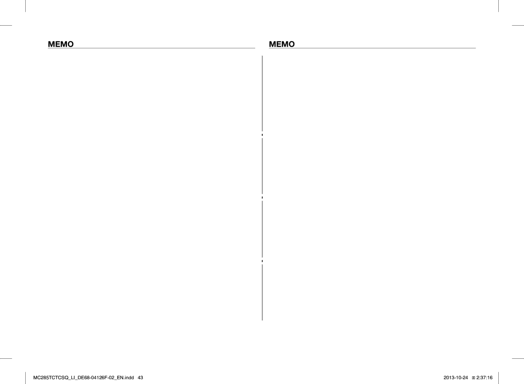 Samsung MC285TCTCSQ/LI manual Memo 