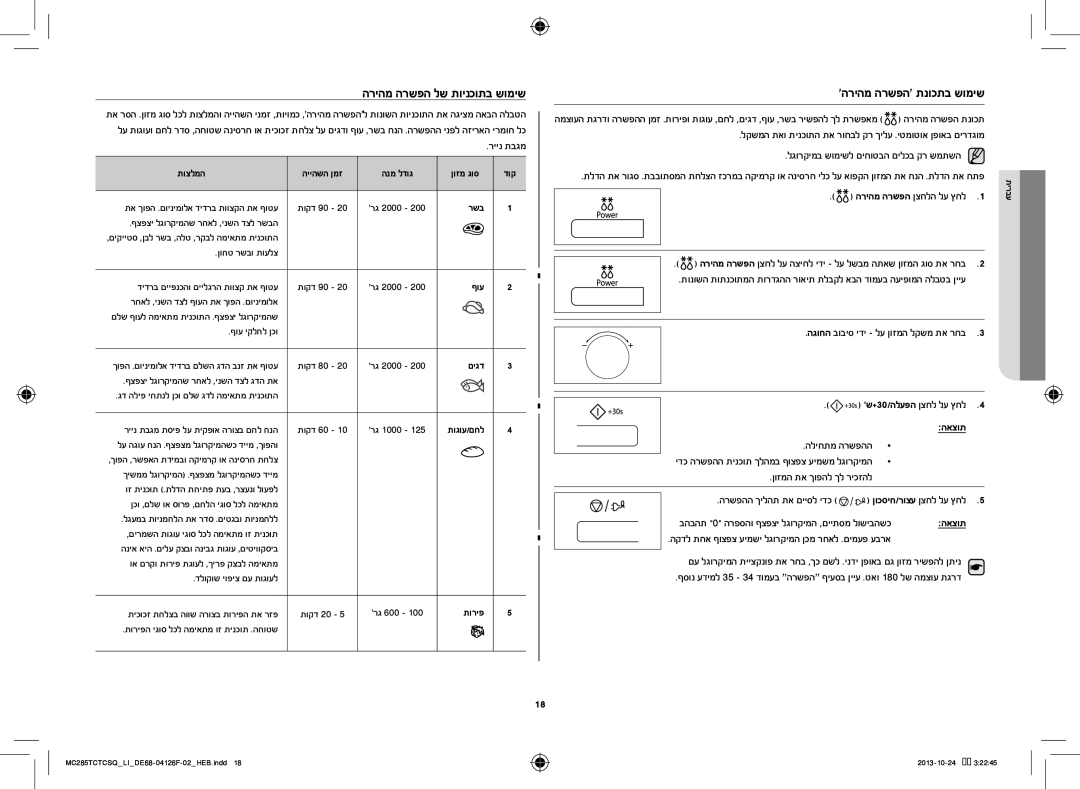 Samsung MC285TCTCSQ/LI manual ריינ תבגמ, הגוחה בוביס ידי לע ןוזמה לקשמ תא רחב, ןוזמה תא ךופהל ךל ריכזהל 