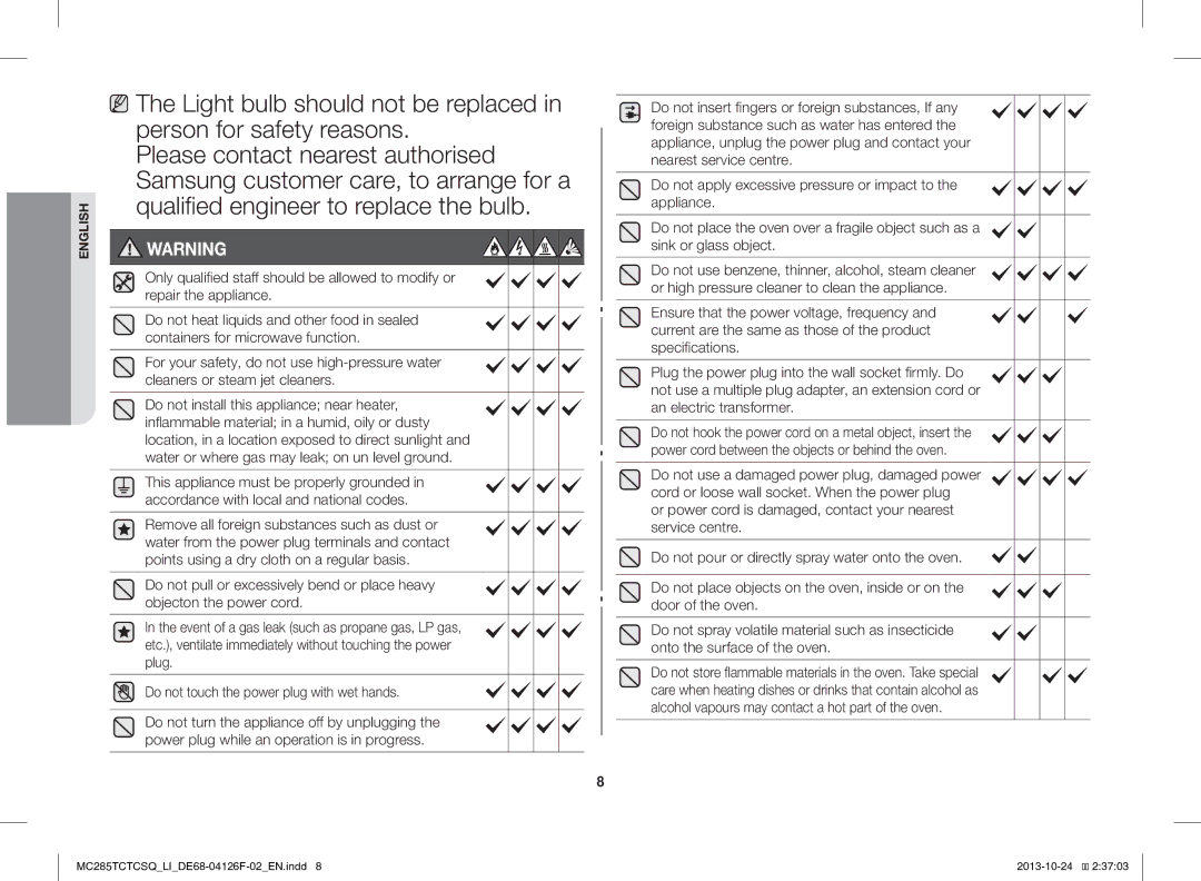 Samsung MC285TCTCSQ/LI manual English 