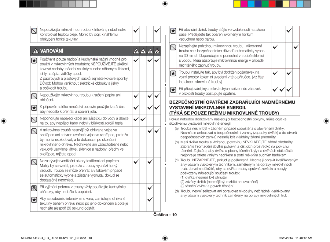 Samsung MC286TATCSQ/EO manual Varování 