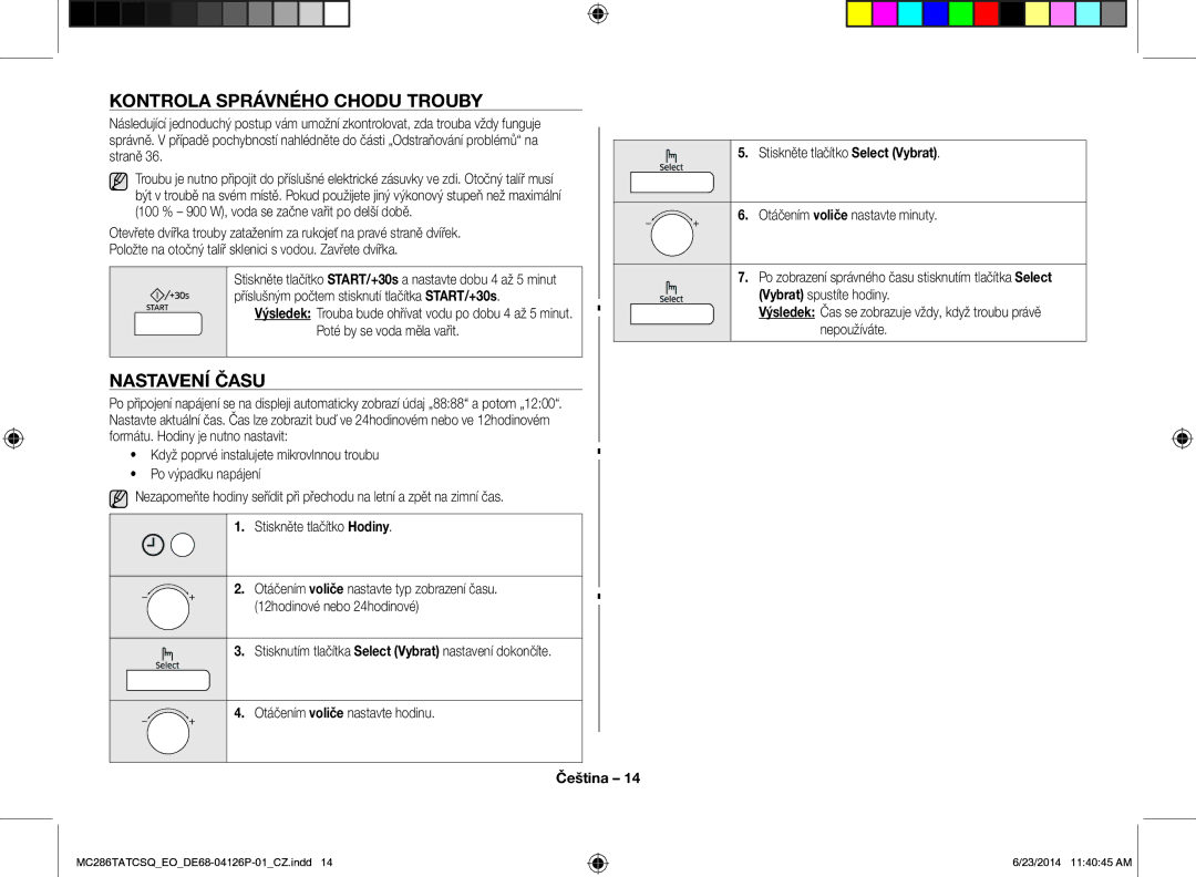 Samsung MC286TATCSQ/EO manual Kontrola Správného Chodu Trouby, Nastavení Času 