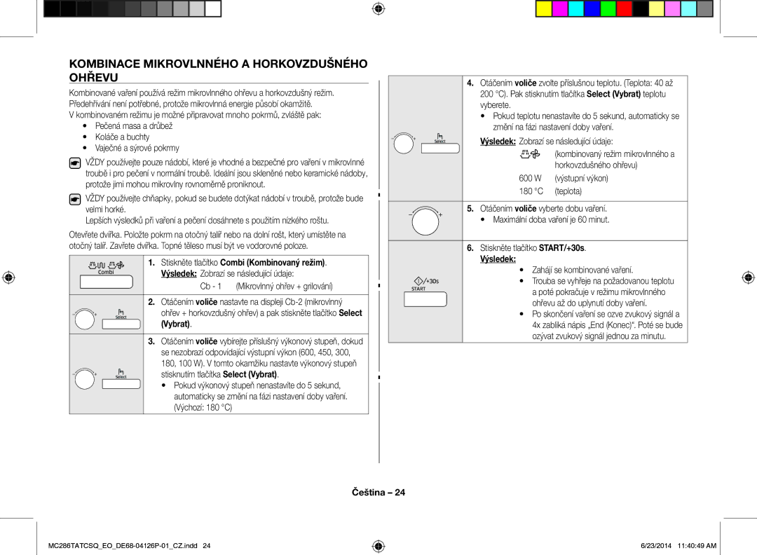 Samsung MC286TATCSQ/EO manual Kombinace Mikrovlnného a Horkovzdušného Ohřevu 